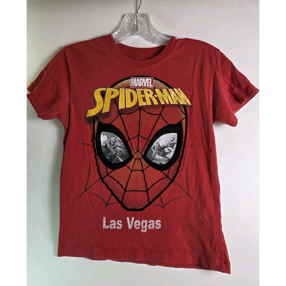 Marvel Spider-Man‎ boys Sz Med (7-8) Red Short Sleeve Crew Neck Shirt Las Vegas